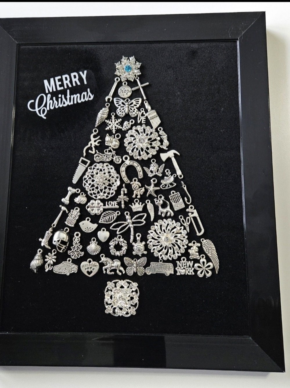 Handmade Silver Charm Christmas Tree Wall Art - Home Wall Decor